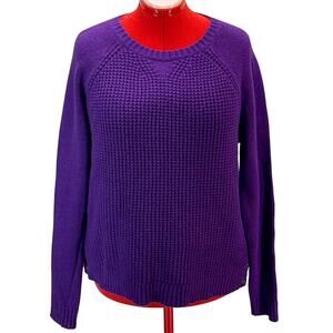 Lauren Ralph Lauren Purple Cable Knit Side Button Pullover Sweater Women XL